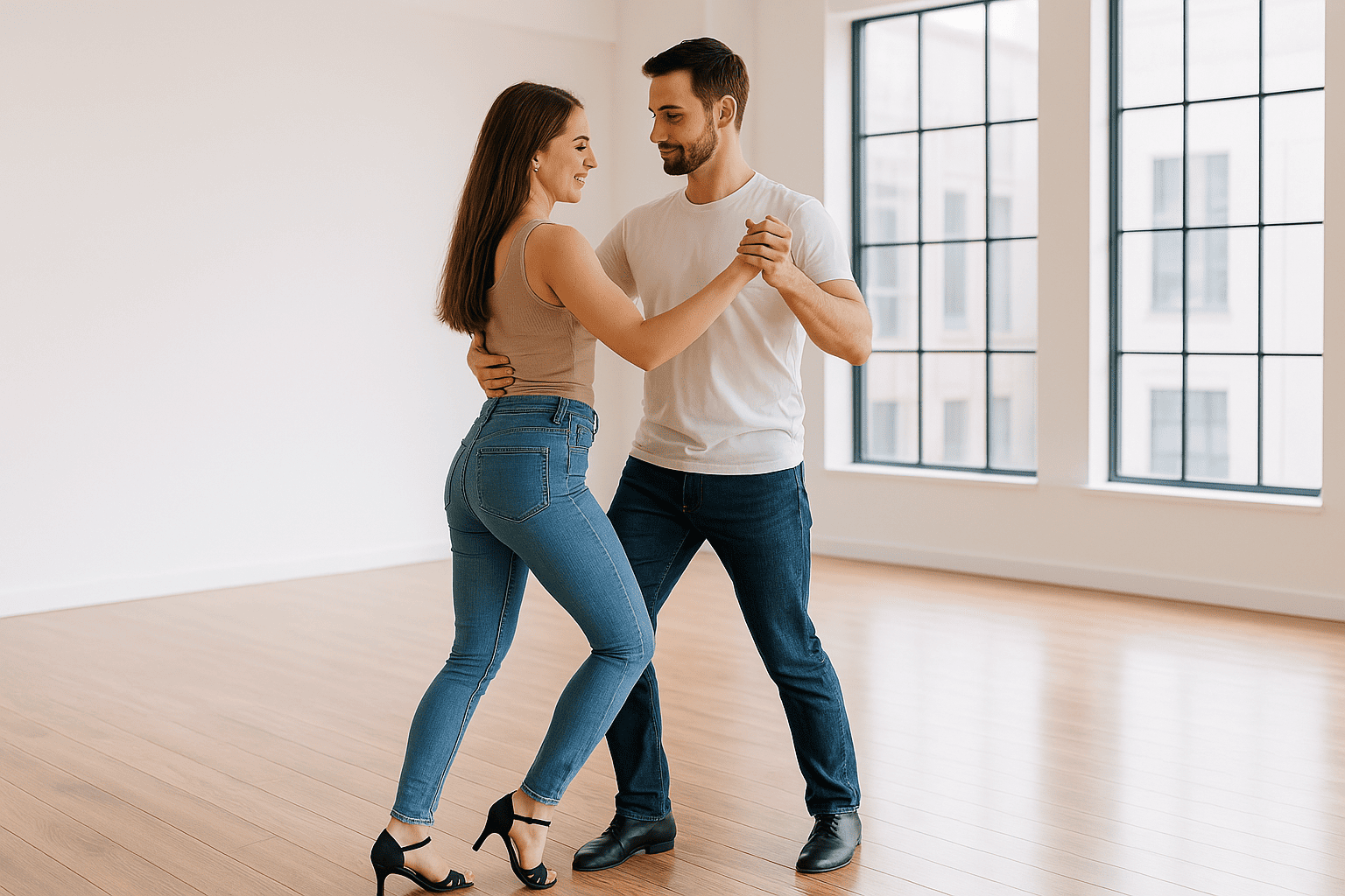 Pärchen tanzt beim Bachata Tanzkurs im THE FLOW Tanzstudio